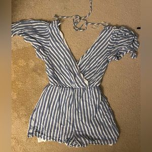 Pink Lily blue and white striped romper size M